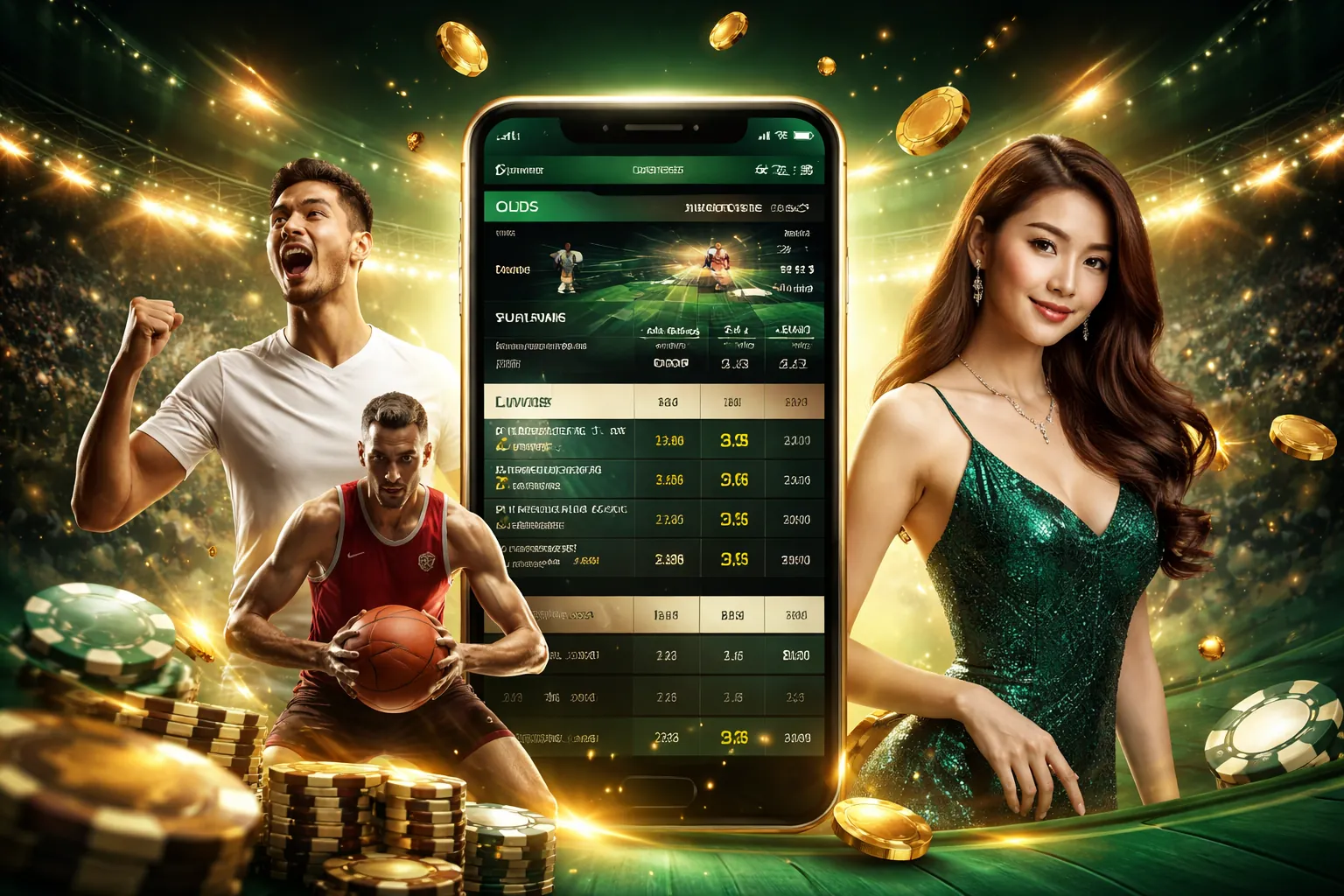 Máy đánh bạc Jackpot với tiền vàng và ánh sáng xanh lá